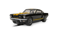 Scalextric C4542 Shelby Mustang GT350H Hertz Edition black and gold slot car, front three-quarter view