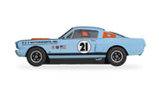 Scalextric C4570 Shelby GT350 Gulf Edition No. 21 blue and orange slot car, left-side profile