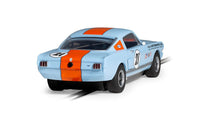 Scalextric C4570 Shelby GT350 Gulf Edition No. 21 blue and orange slot car, rear three-quarter view