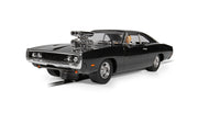 Scalextric C4573 Dom Toretto Dodge Charger Fast and Furious black slot car, front three-quarter view