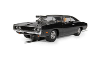 Scalextric C4573 Dom Toretto Dodge Charger Fast and Furious black slot car, front three-quarter view