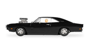 Scalextric C4573 Dom Toretto Dodge Charger Fast and Furious black slot car, left-side profile