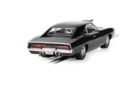 Scalextric C4573 Dom Toretto Dodge Charger Fast and Furious black slot car, rear three-quarter view