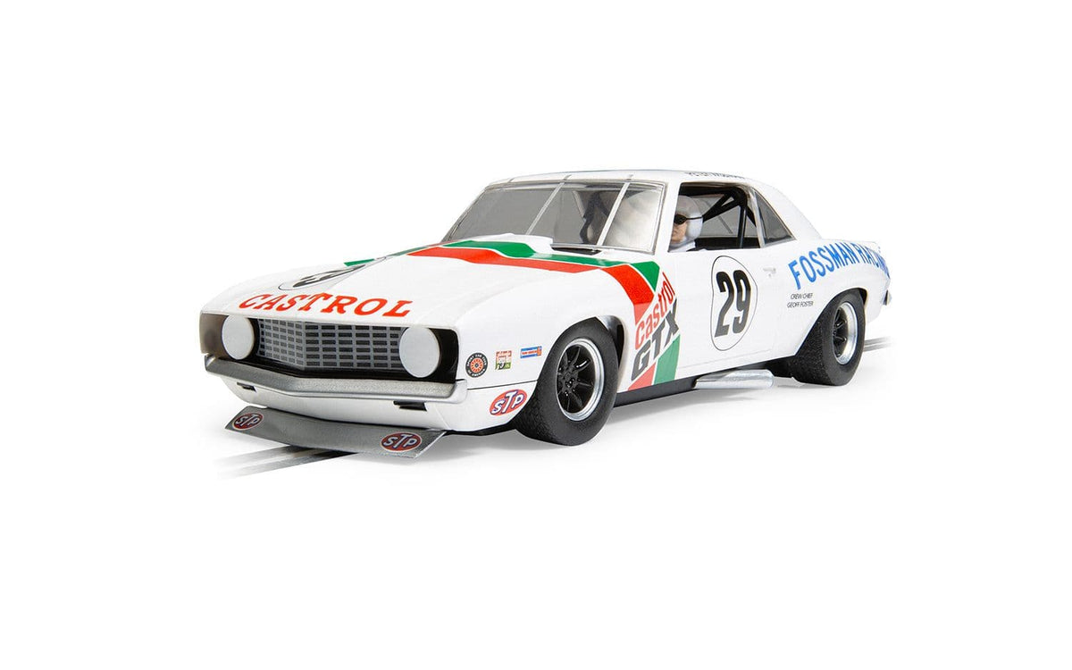 Scalextric C4643 Chevrolet Camaro Castrol Racing 1971 No. 29 slot car, front three-quarter view