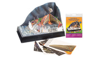 Scene-A-Rama SP4135 Volcano Kit package and cutouts with finished example; base, backdrop and landscaping sold separately