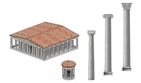 Scene-A-Rama SP4137 Ancient Architecture Kit manufacturer illustration of two temples and three column samples