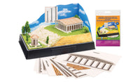 Scene-A-Rama SP4137 Ancient Architecture Kit package and cutouts with finished example; base, backdrop and landscaping sold separately