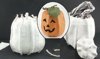 Scene-A-Rama SP4140 Plaster Cloth pumpkin craft project stages; finished artwork is an example