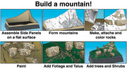 Scene-A-Rama SP4111 manufacturer illustration showing mountain construction, rock casting and landscaping; project base sold separately.