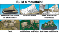 Scene-A-Rama SP4111 manufacturer illustration showing mountain construction, rock casting and landscaping; project base sold separately.