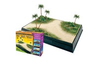 Scene-A-Rama SP4112 Desert Oasis Diorama Kit package and finished landscape example; project base sold separately.