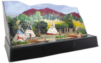 Scene-A-Rama SP4133 Tepee Village Kit completed diorama example; base, backdrop, figures and landscape sold separately.