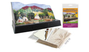 Scene-A-Rama SP4133 Tepee Village Kit packaging and materials beside a completed example; base, backdrop, figures and landscape sold separately.
