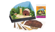 Scene-A-Rama SP4241 Farm Kit packaging and printed sheets beside a diorama example; base, backdrop and landscaping sold separately