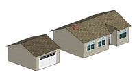 Scene-A-Rama SP4244 Home Kit, manufacturer illustration of the assembled house and detached garage