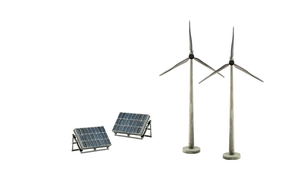 Scene-A-Rama SP4448 Alternative Energy, assembled miniature wind turbines and solar panels