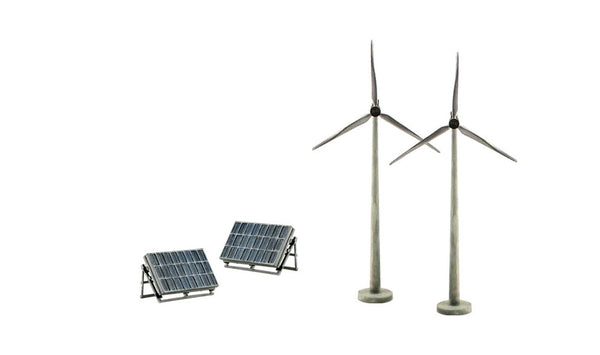 Scene-A-Rama SP4448 Alternative Energy, assembled miniature wind turbines and solar panels