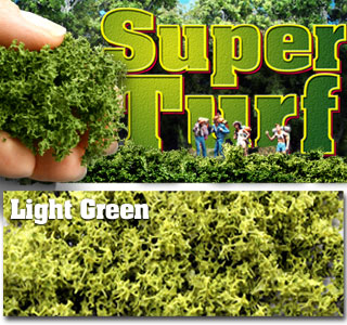 Scenic Express 860B Light Green SuperTurf, 32 oz; manufacturer texture and scenery illustration, figures not included.