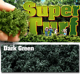 Scenic Express 863B Dark Forest Green SuperTurf, 32 oz; manufacturer texture and scenery illustration, figures not included.