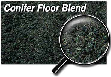 Scenic Express 883B Conifer Floor Blend, 32 oz; manufacturer ground-cover texture detail; package not shown.