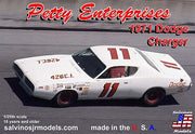 Salvinos JR Models PEDC1971DA box showing Petty Enterprises white number 11 1971 Dodge Charger, 1/25 scale.