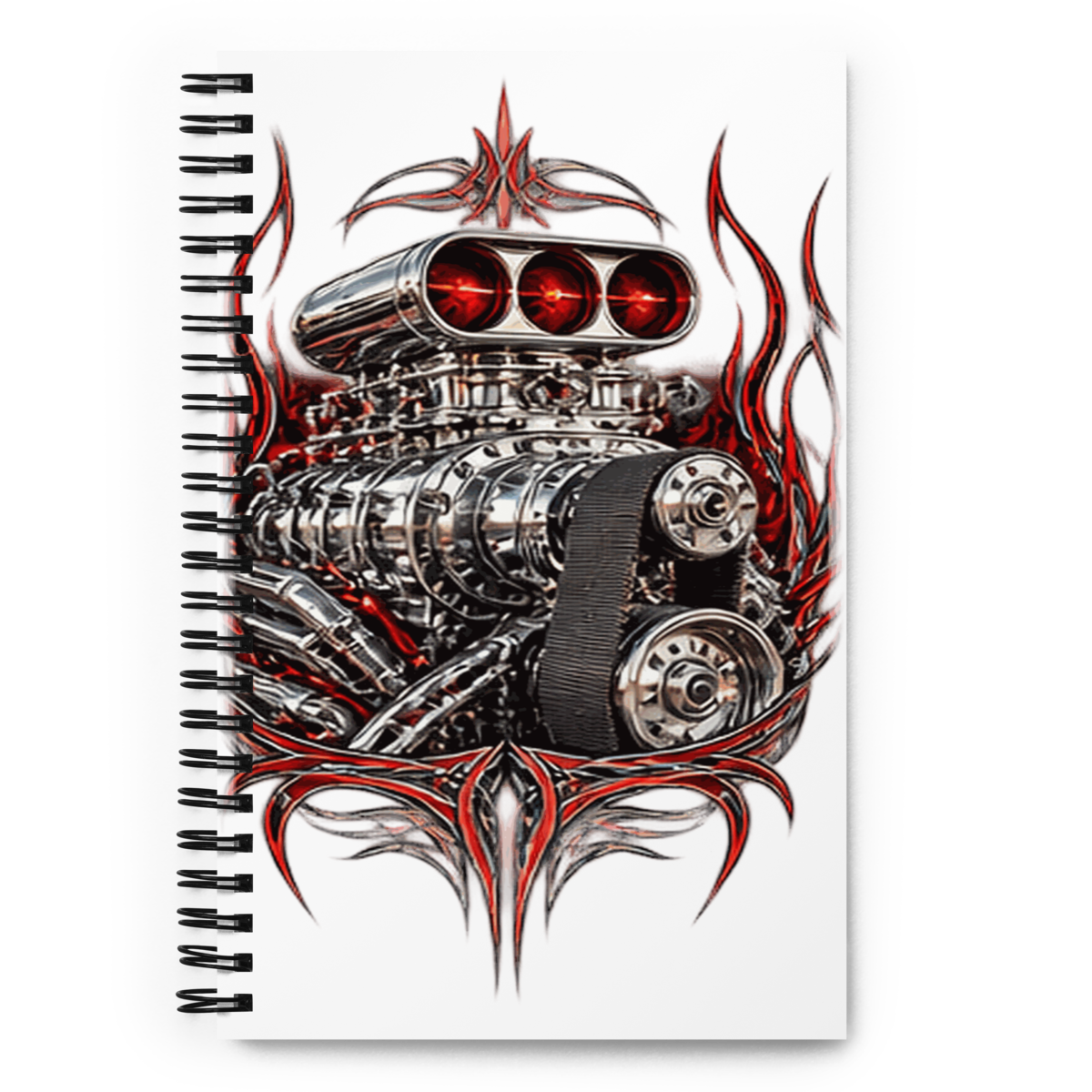 Supercharged V8 Pinstripe Spiral Notebook product mockup