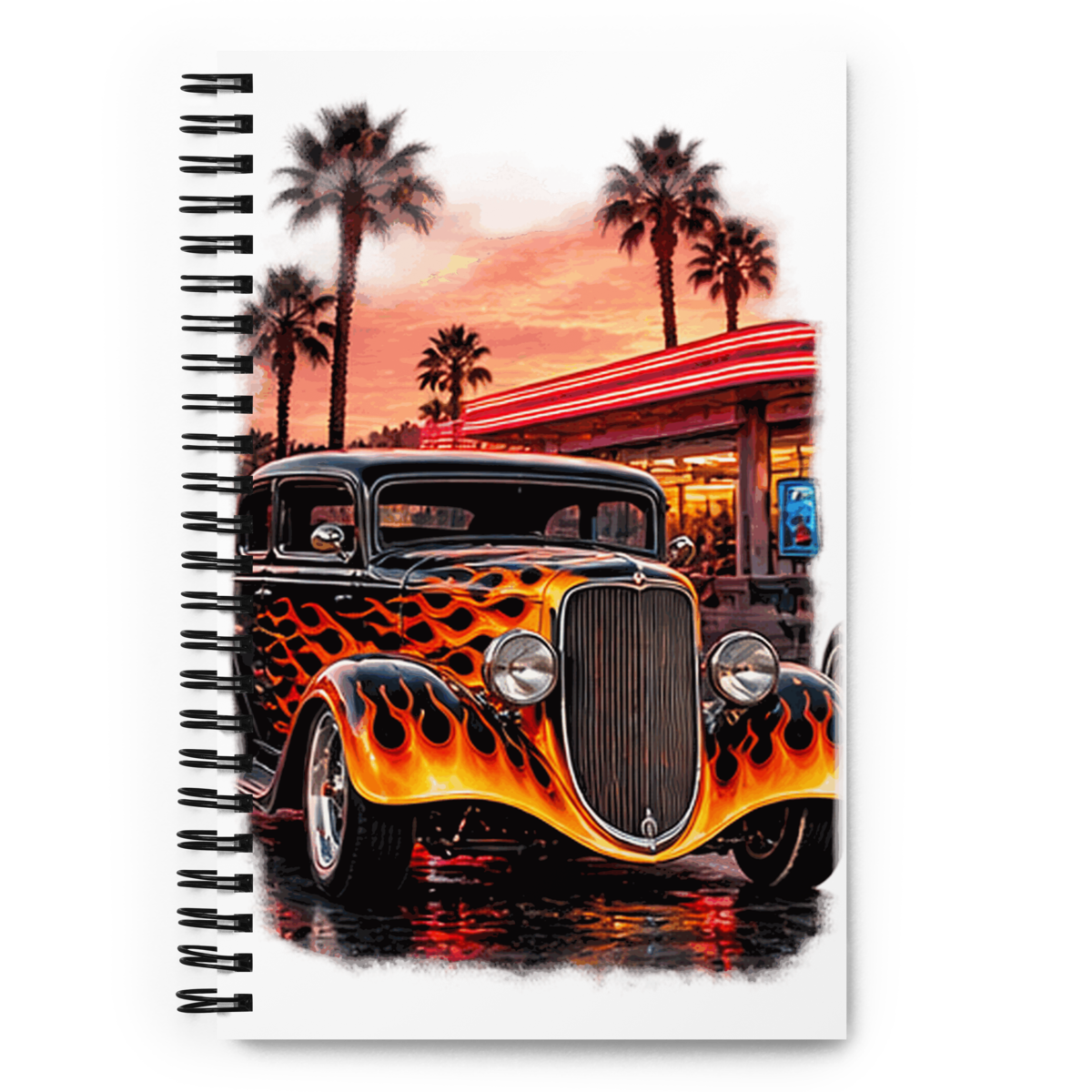 Neon Diner Flame Coupe Spiral Notebook product mockup