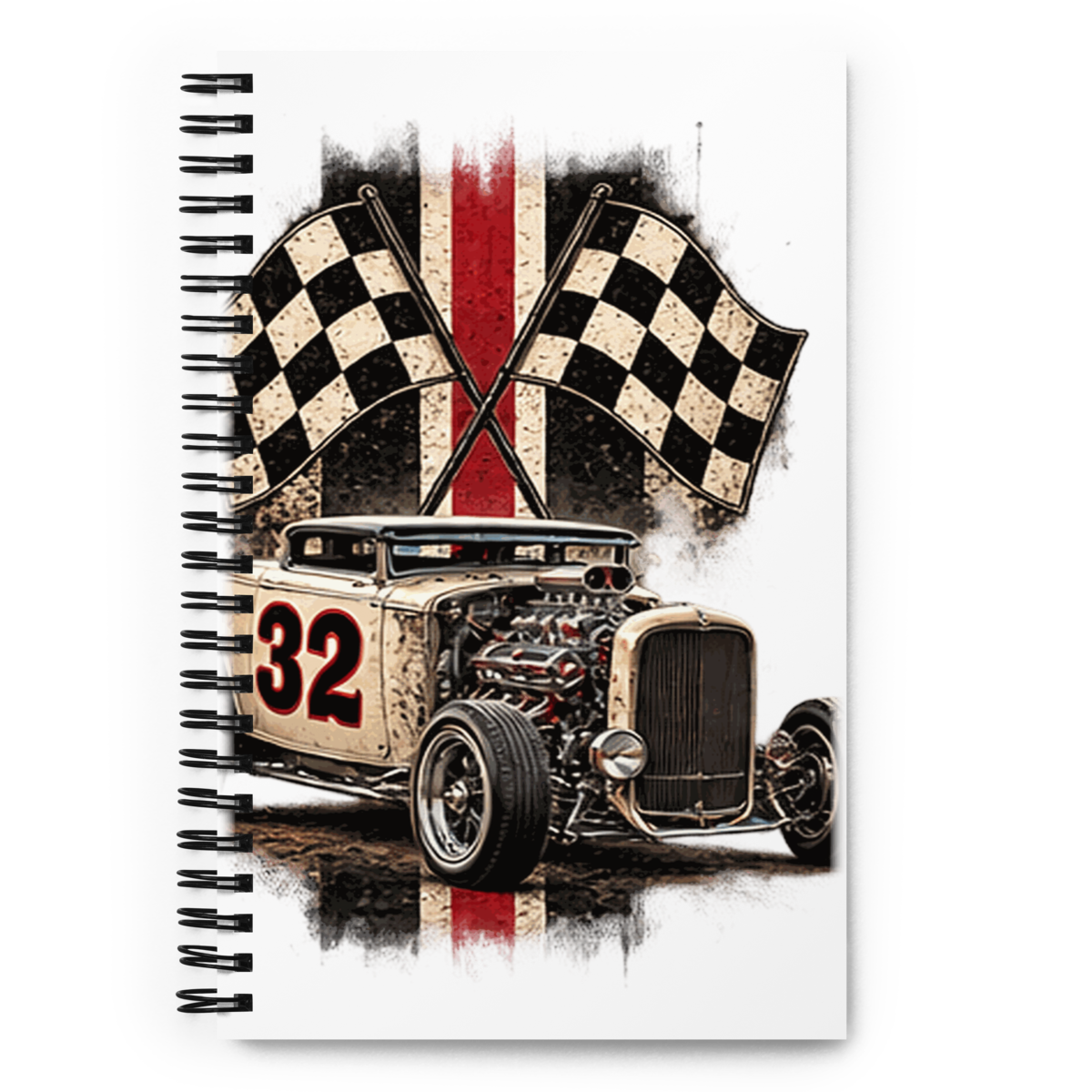 Number 32 Checkered Roadster Spiral Notebook product mockup