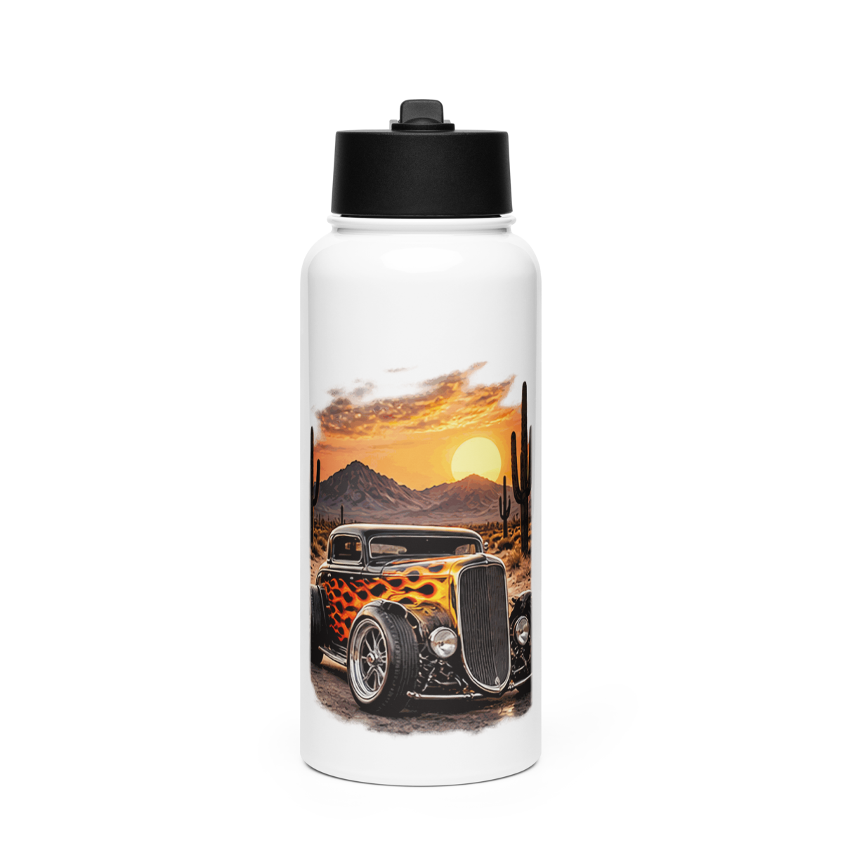 Desert Sunset Flame Coupe Stainless Steel Water Bottle product mockup