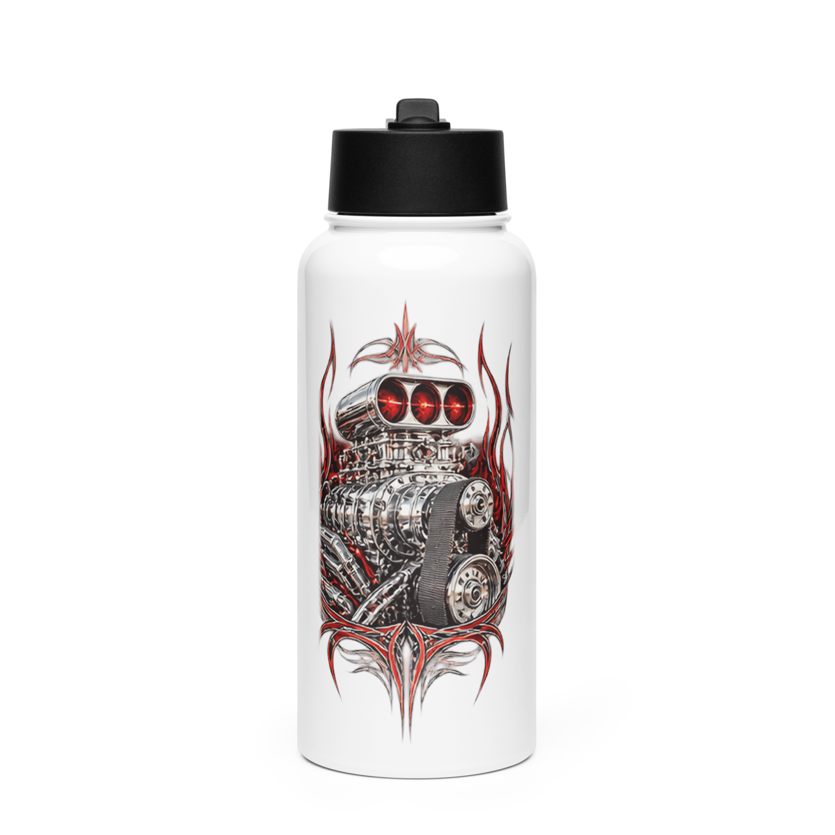 Supercharged V8 Pinstripe Stainless Steel Water Bottle product mockup