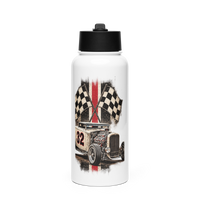 Number 32 Checkered Roadster Stainless Steel Water Bottle product mockup