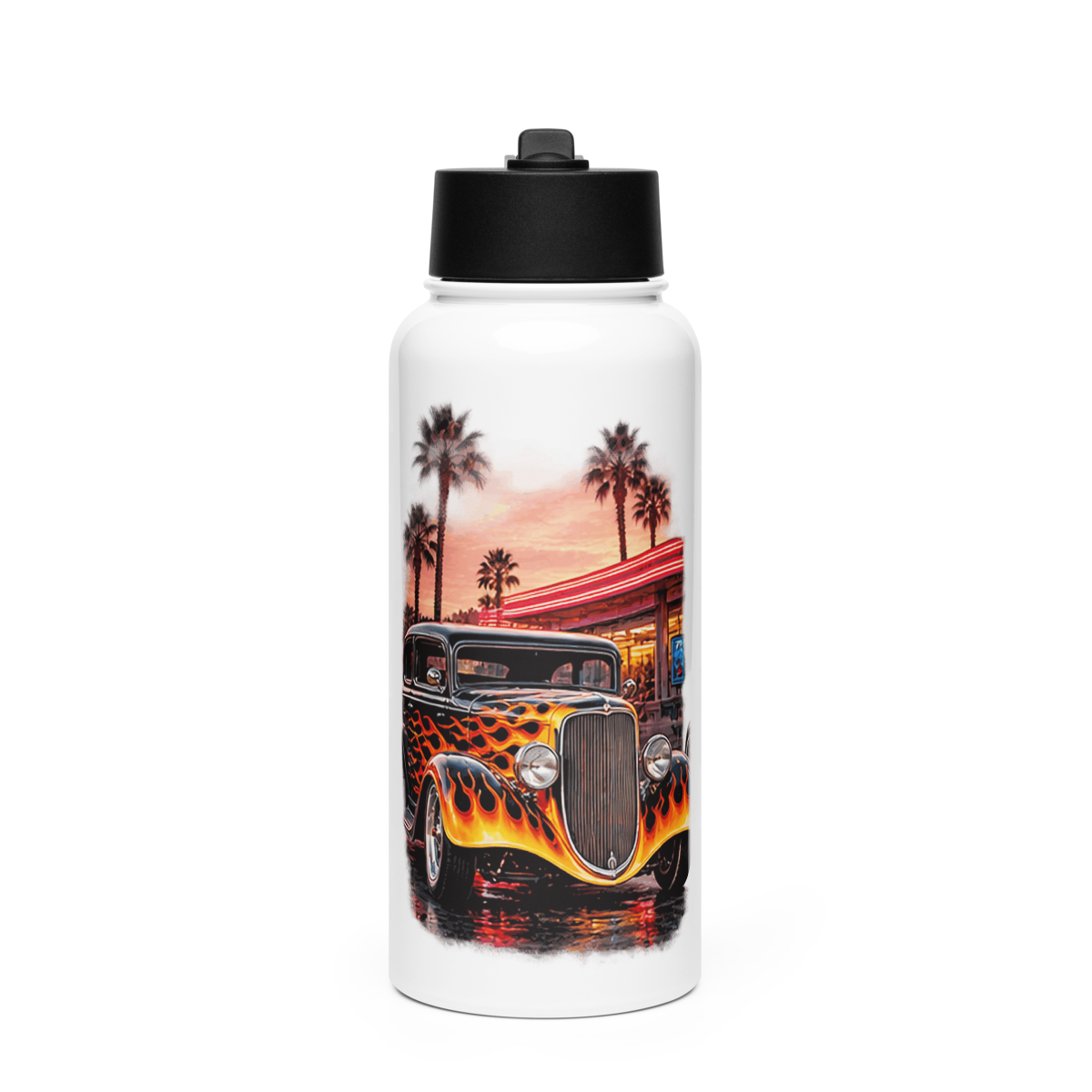 Neon Diner Flame Coupe Stainless Steel Water Bottle product mockup