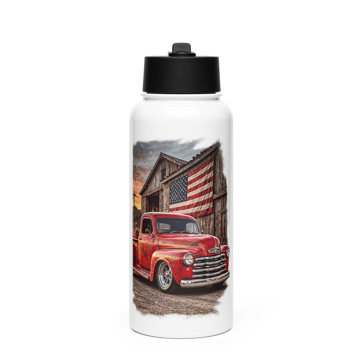 Barn Flag Red Hot Rod Pickup Stainless Steel Water Bottle product mockup