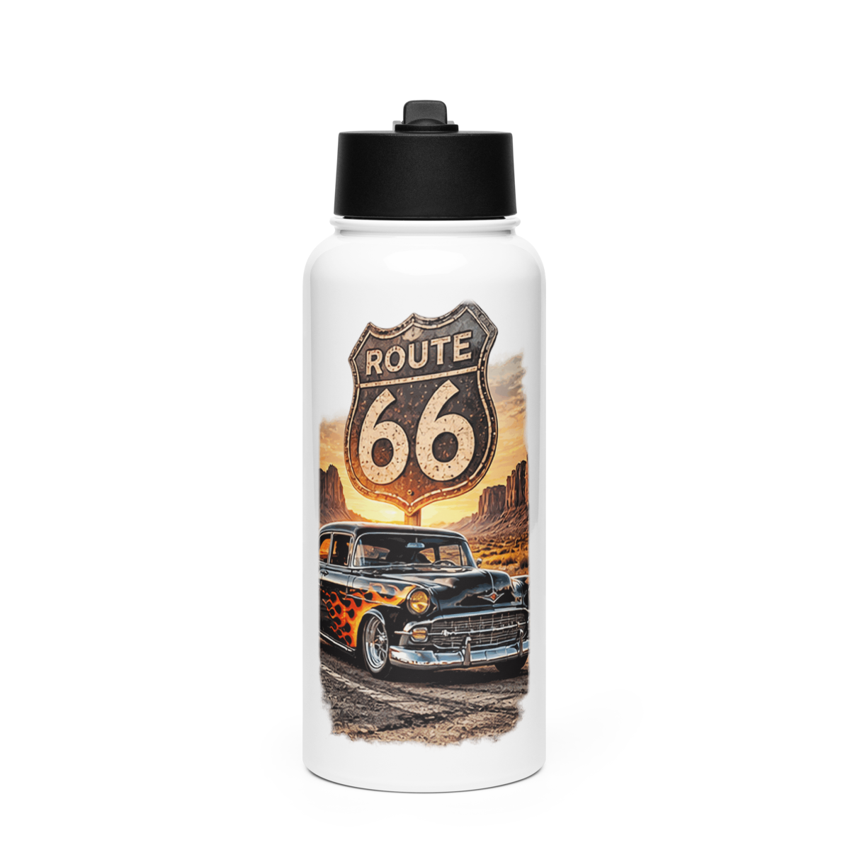 Route 66 Flame Cruiser Stainless Steel Water Bottle product mockup