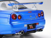 Tamiya 24258 1/24 Nissan Skyline GT-R V-spec II R34 model kit — assembled and painted rear wing and tail light detail