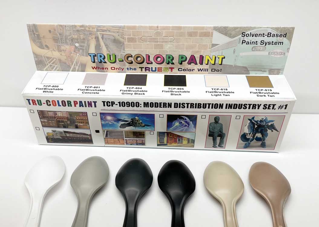 Tru-Color Paint TCP-10900 Modern Distribution Industry Set #1, package and painted spoon color samples