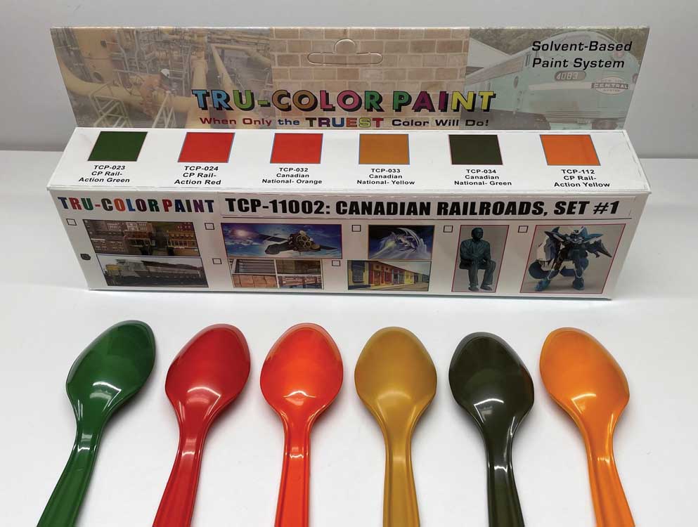Tru-Color Paint TCP-11002 Canadian Railroads Set #1, package and painted spoon color samples