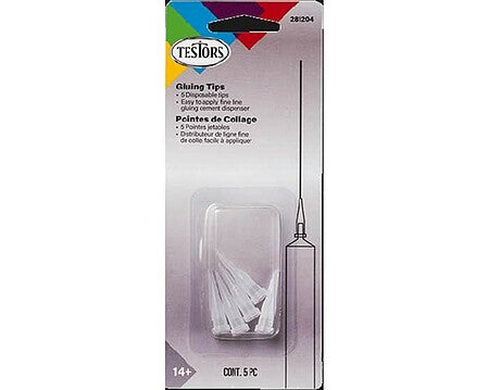 Testors 281204 five-pack of gray precision gluing tips in retail packaging