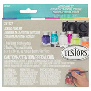 Testors 281227 Trend acrylic paint set package with six colors, three brushes and a paint tray