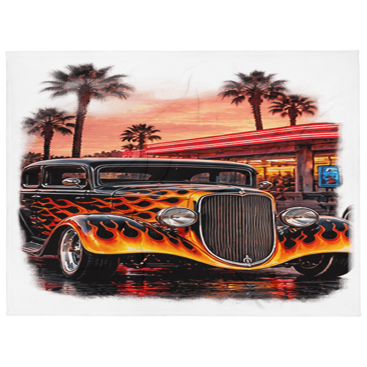 Neon Diner Flame Coupe Throw Blanket product mockup