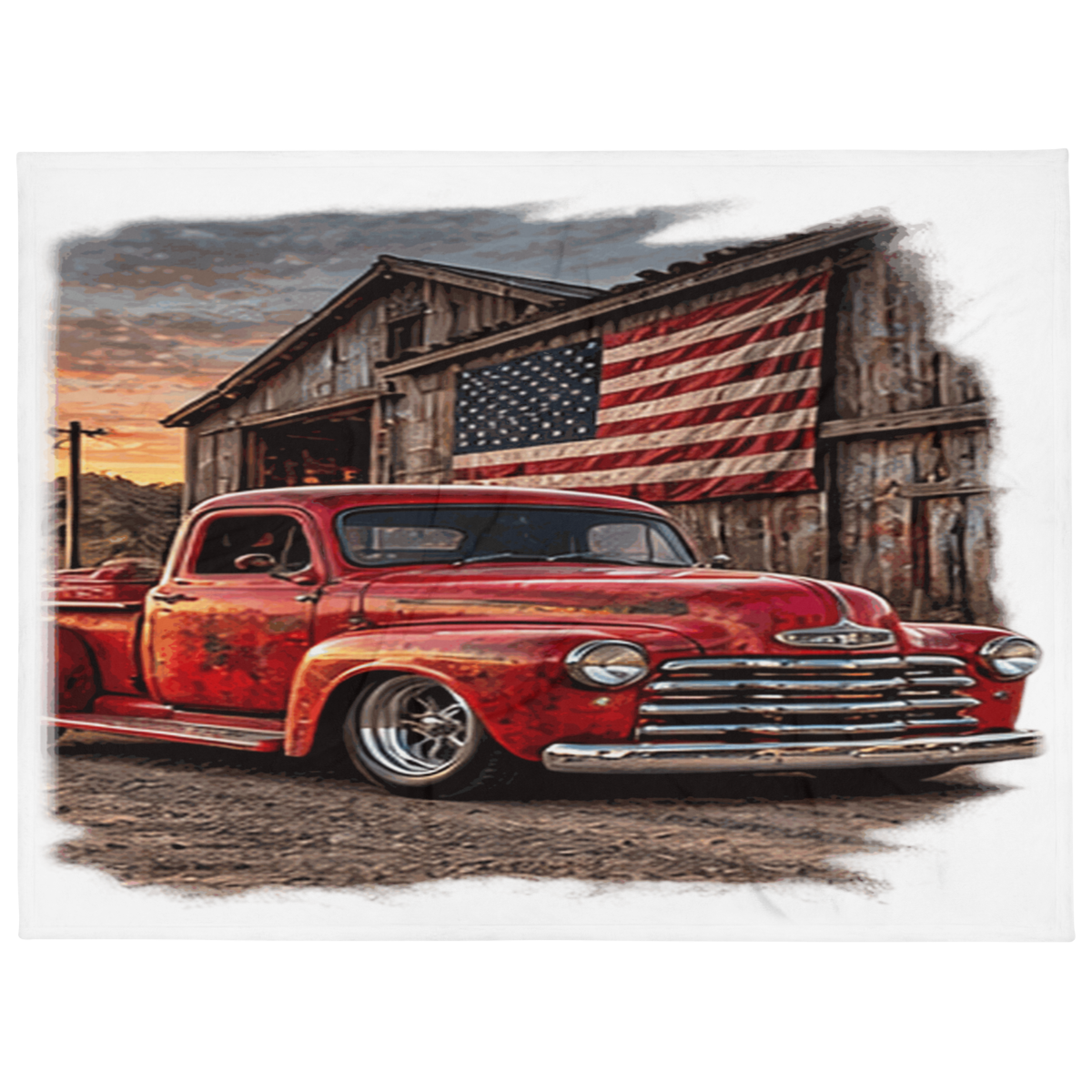 Barn Flag Red Hot Rod Pickup Throw Blanket product mockup