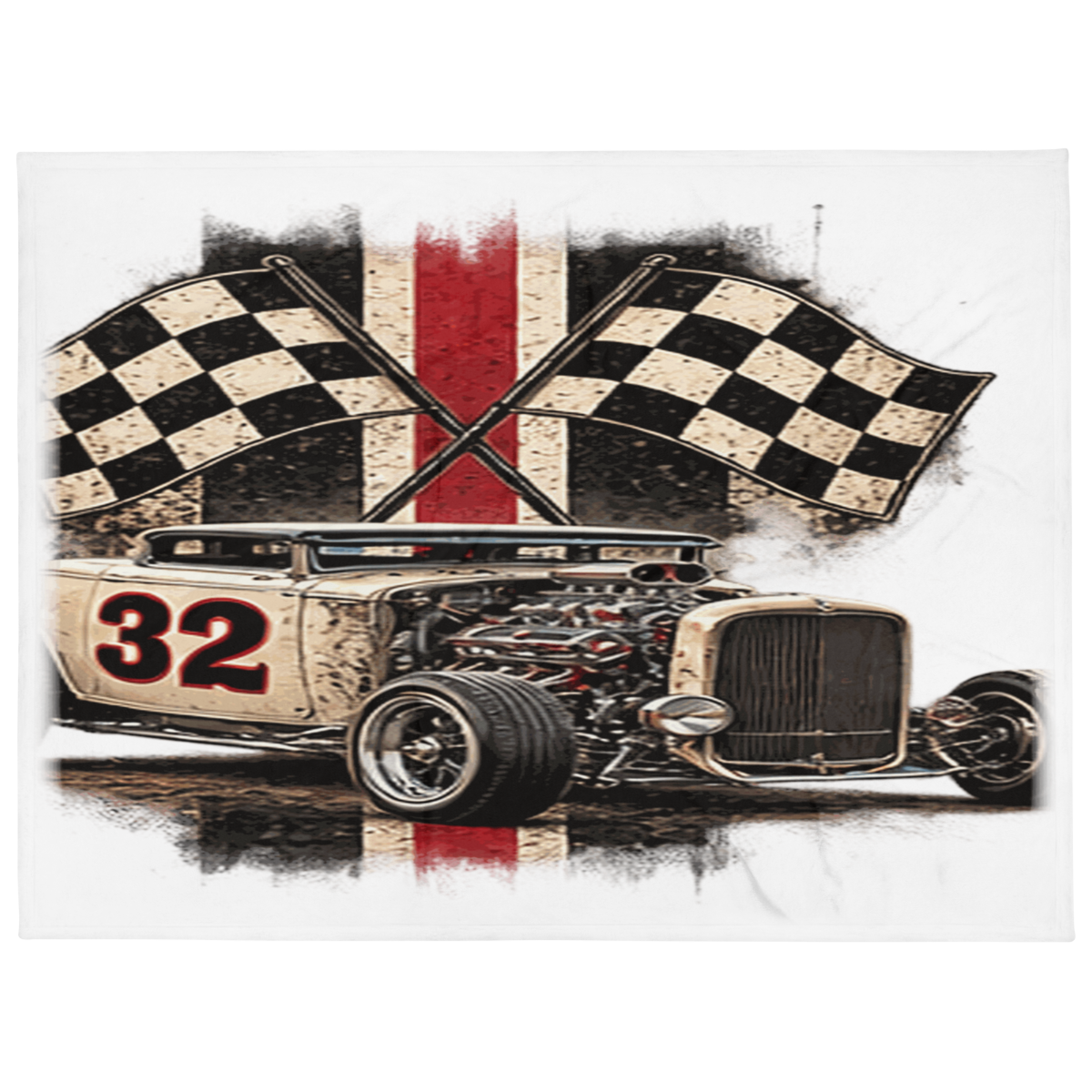 Number 32 Checkered Roadster Throw Blanket product mockup