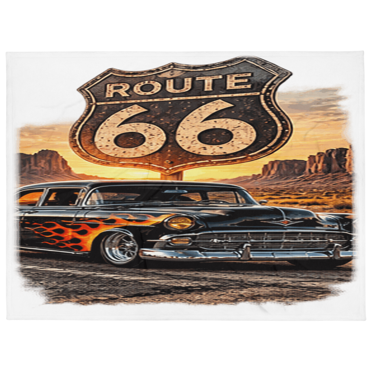 Route 66 Flame Cruiser Throw Blanket product mockup