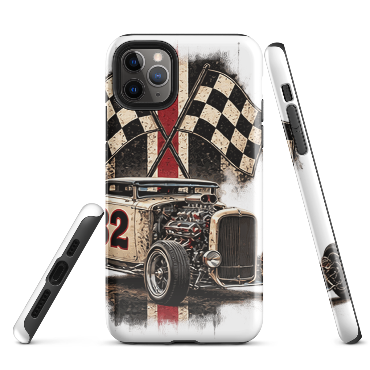 Number 32 Checkered Roadster Tough iPhone Case product mockup