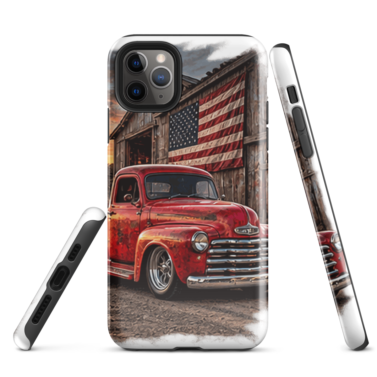 Barn Flag Red Hot Rod Pickup Tough iPhone Case product mockup