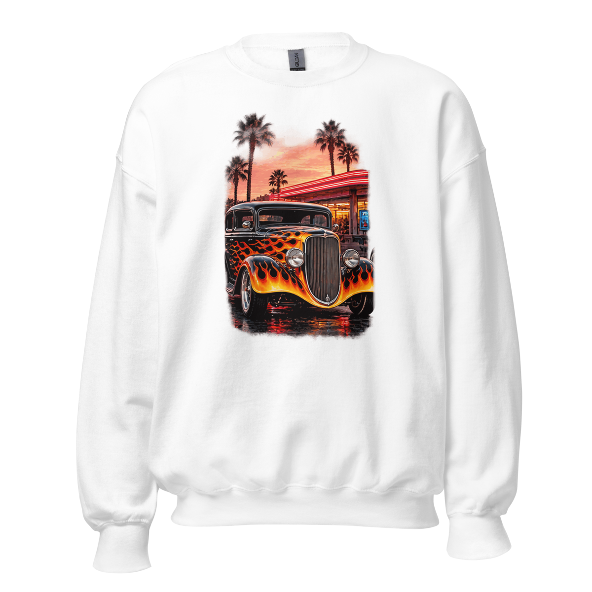 Neon Diner Flame Coupe Unisex Sweatshirt product mockup