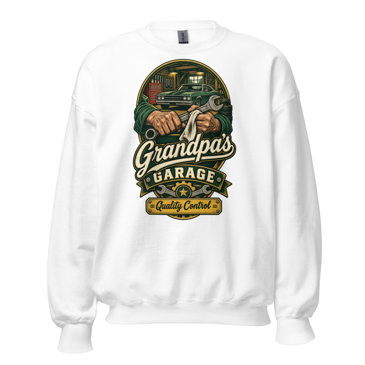 Grandpa's Garage Quality Control T-Shirt – Mechanic Gift Unisex Sweatshirt product mockup