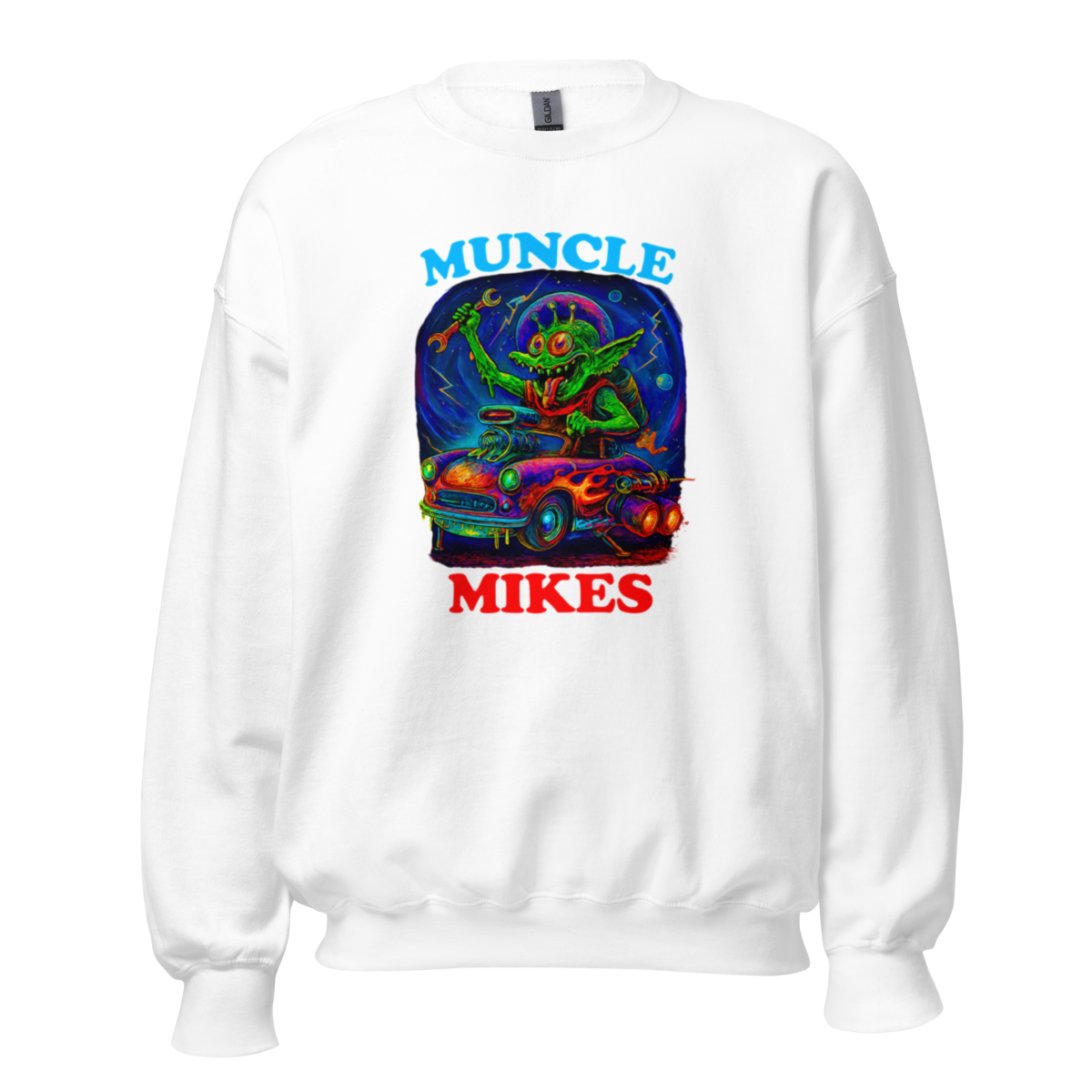 Muncle Mikes Hot Rod and Rat Rod Shirt Mayhem! Monster Rods! (019) Unisex Sweatshirt product mockup