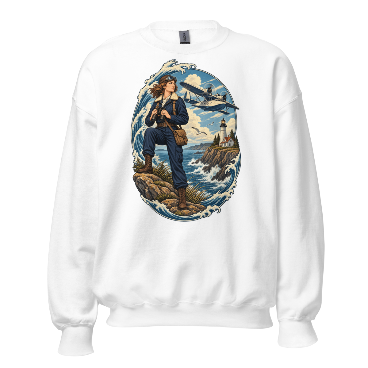 Seaplane Aviator and Lighthouse Unisex Sweatshirt product mockup