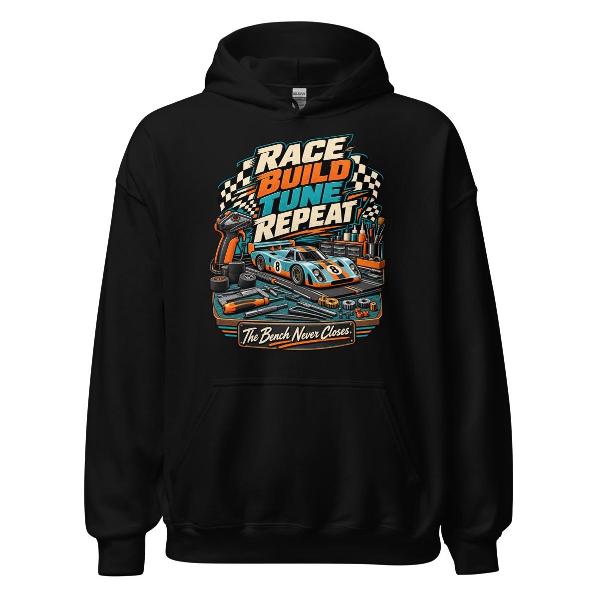Race Build Tune Repeat Unisex Hoodie product mockup
